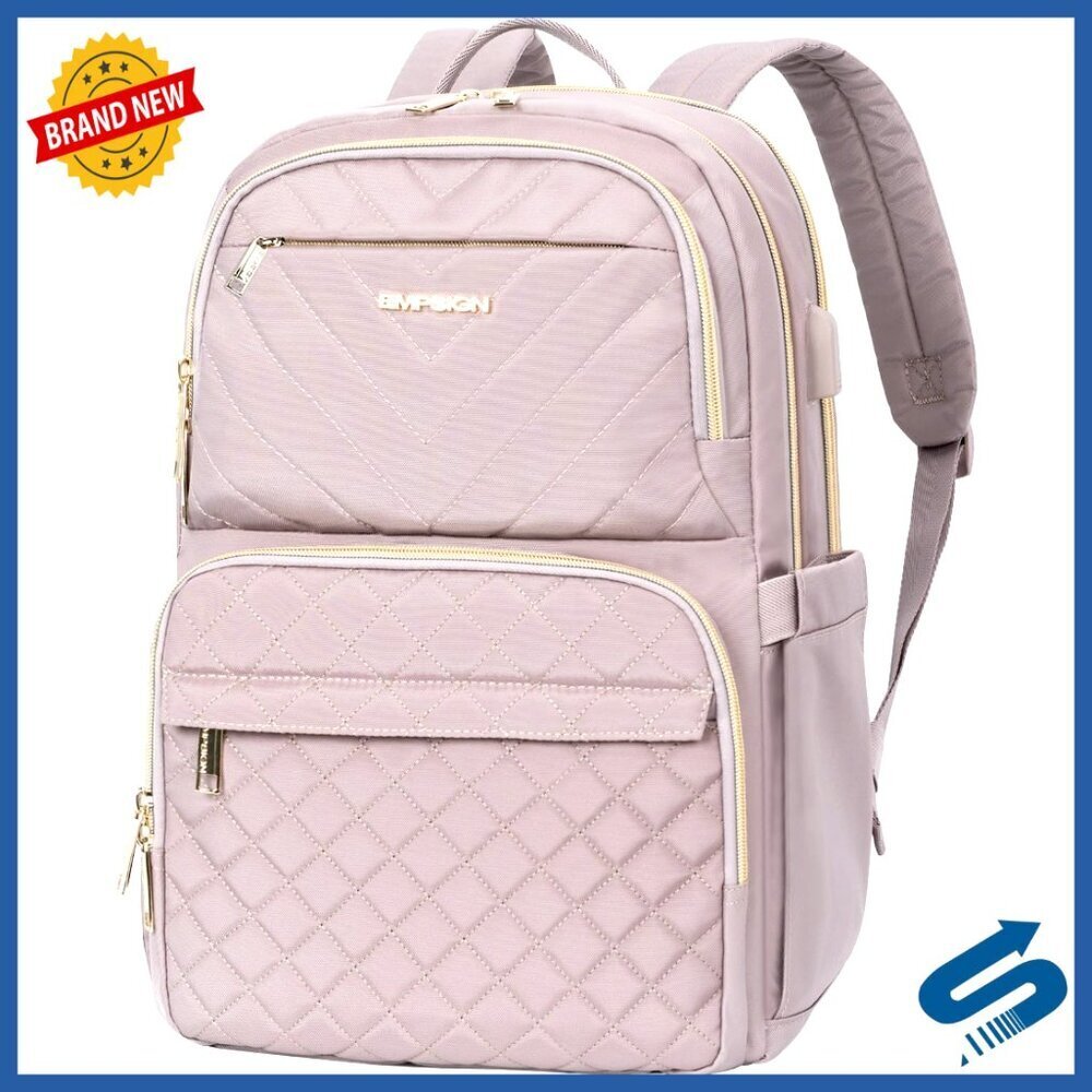 Quilted Laptop Backpack with USB Port Water Resistant Travel Work Business